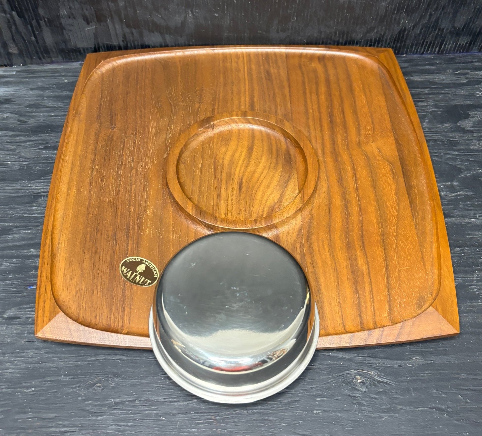Flair by Foley Vintage Walnut and Stainless Steel Buffet Serving Tray