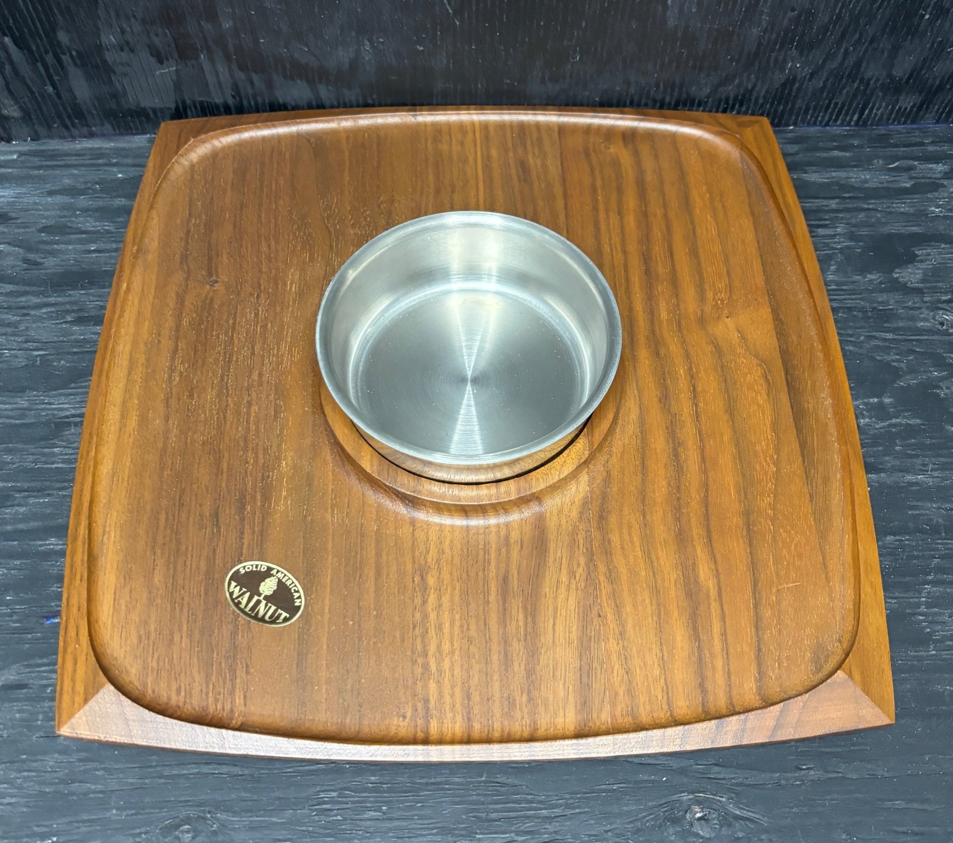 Flair by Foley Vintage Walnut and Stainless Steel Buffet Serving Tray