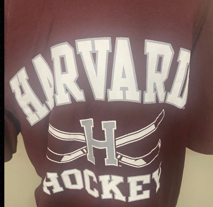 maroon Harvard Hockey T Shirt with Harvard logo