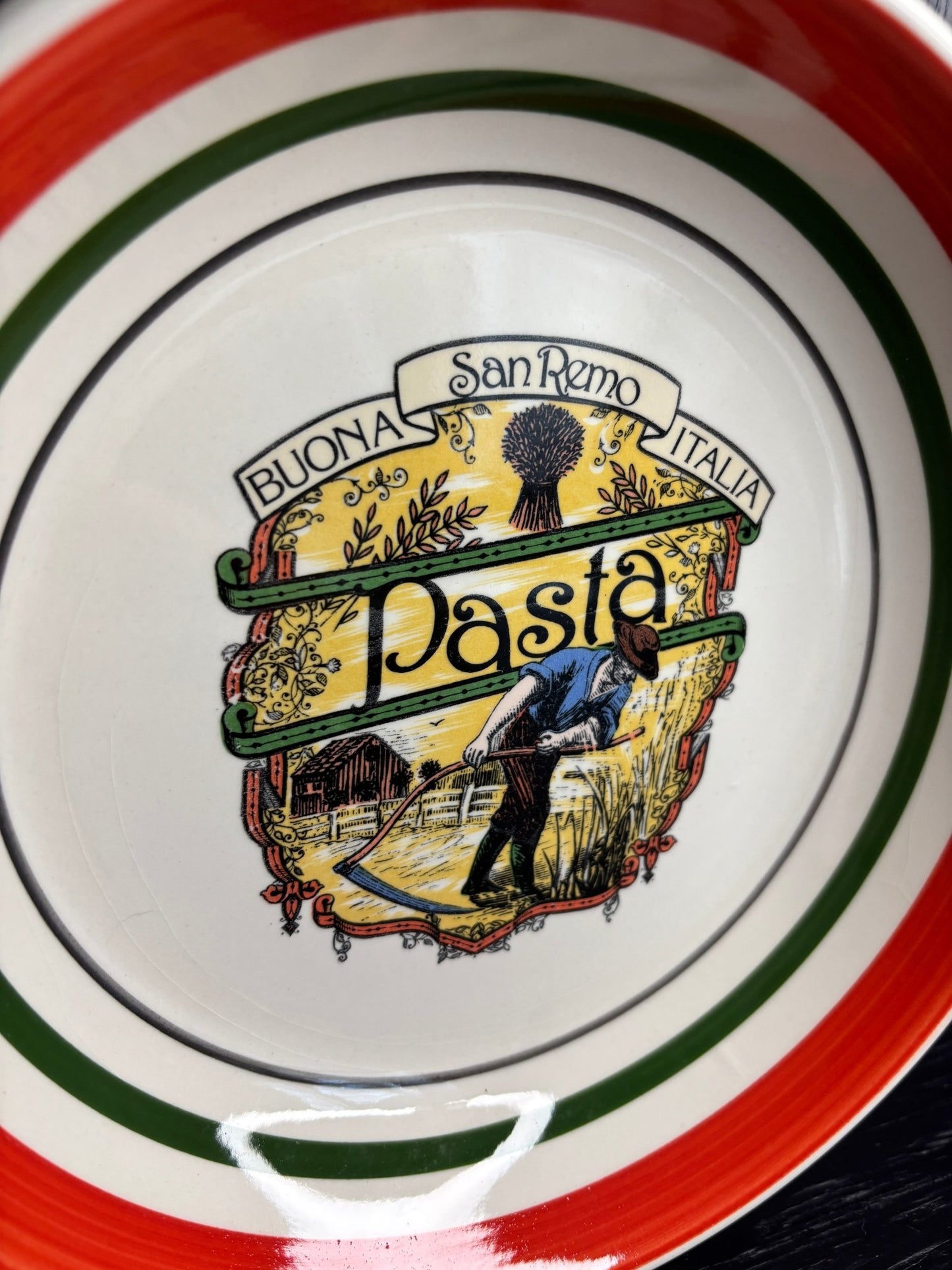 Himark San Remo Buona Italia Pasta Bowl with a picture of a farmer in a field harvesting wheat