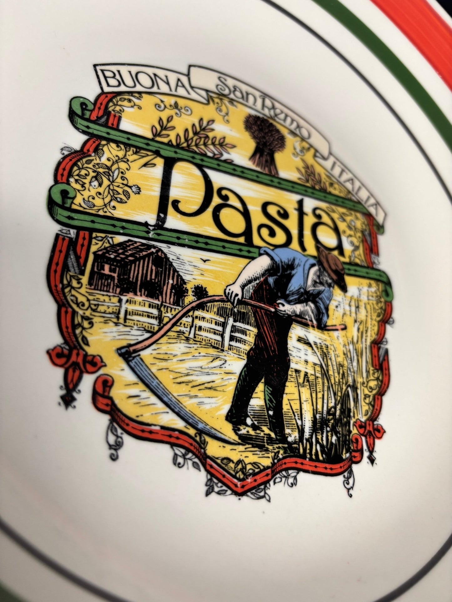 Himark San Remo Buona Italia Pasta Serving Bowl with a picture of a farmer harvesting wheat