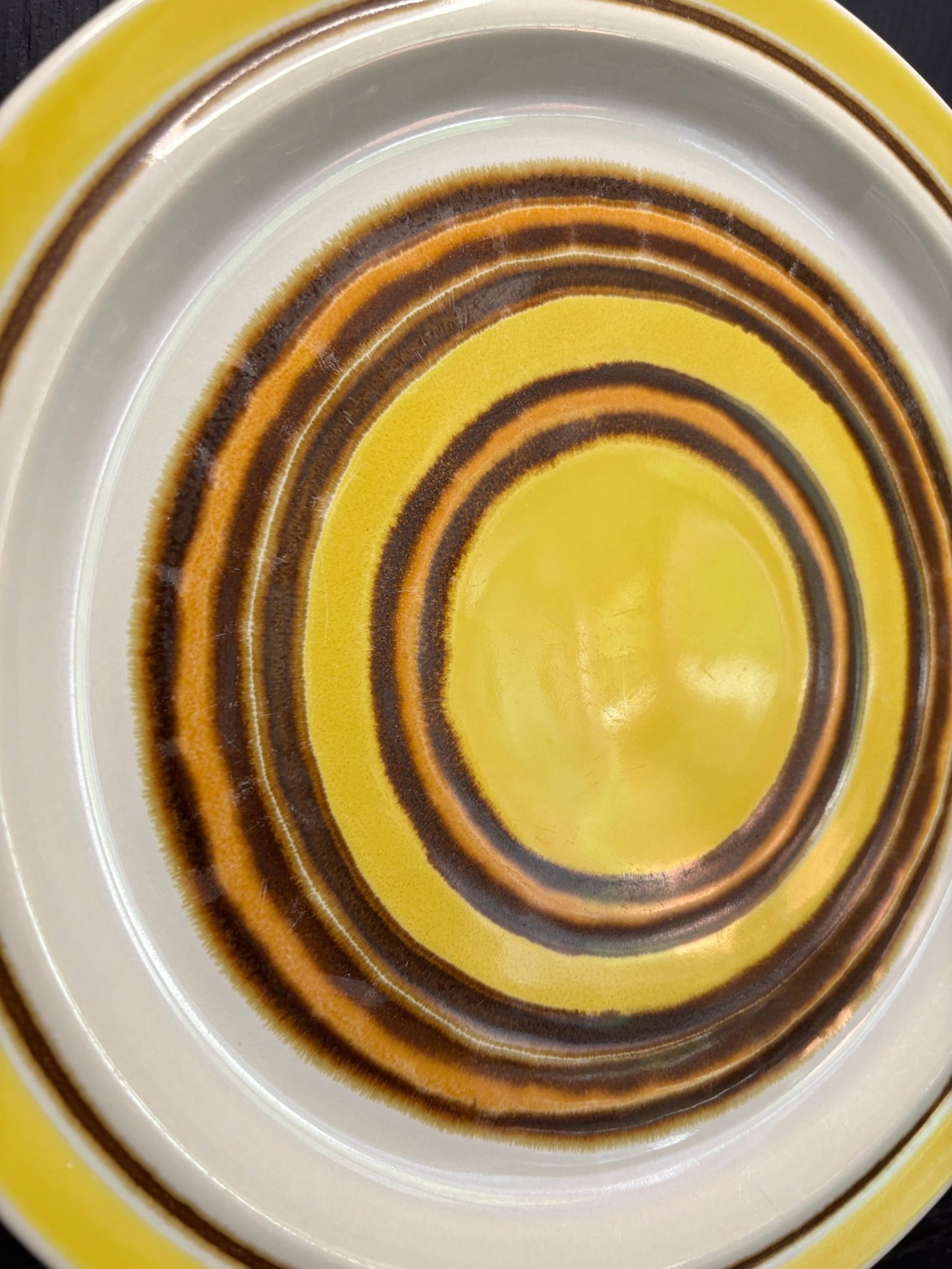 Hudsons Bay Baycrest Aurora Dinner Plate with orange and yellow circle design