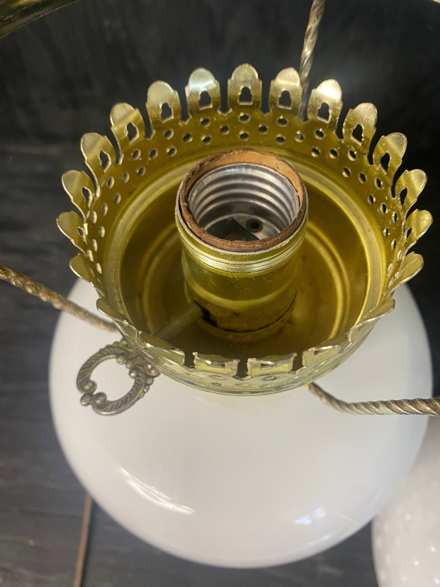 Hurricane Milk Glass Lamp