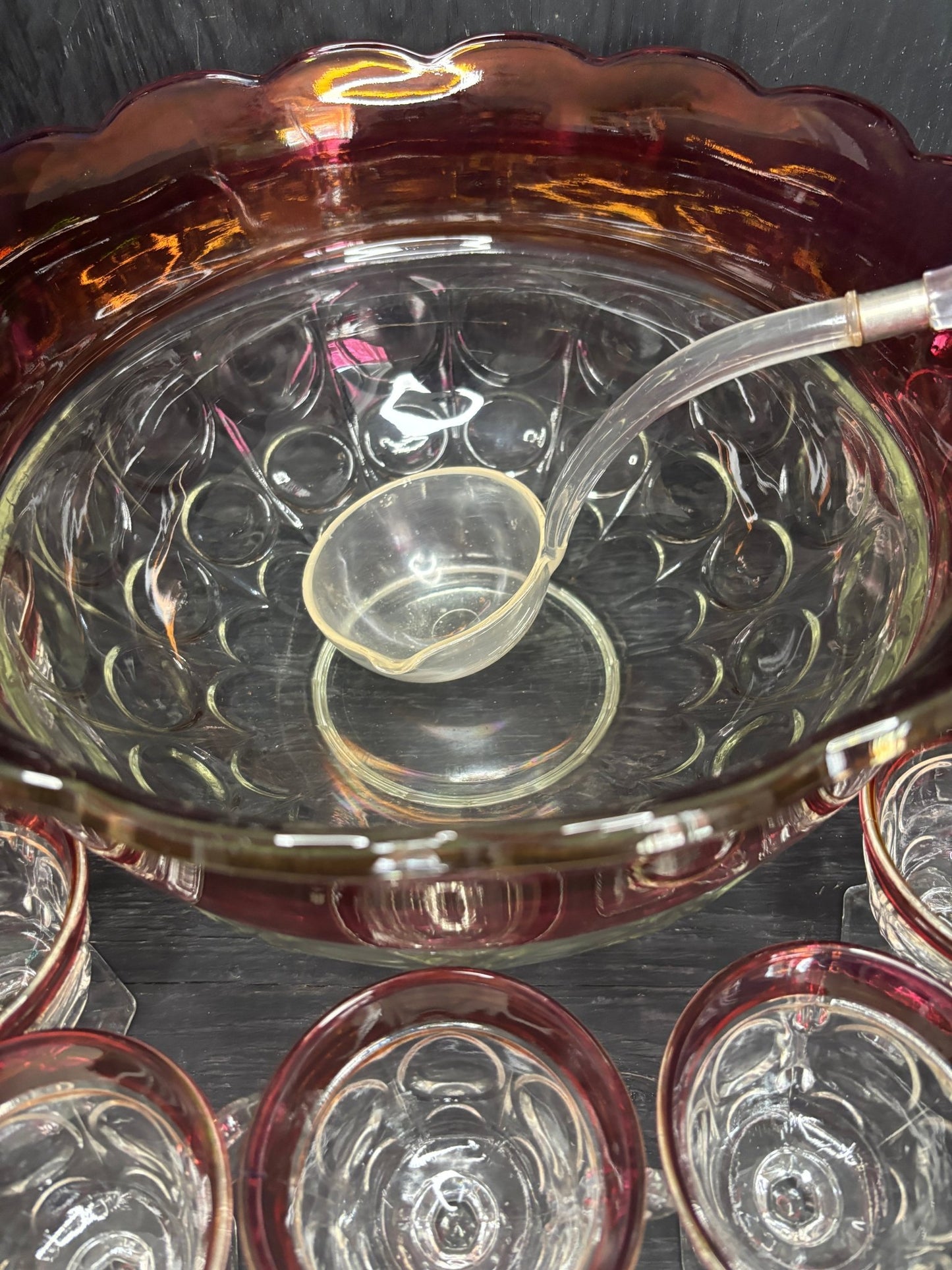 Indiana Ruby Red Glass Punch Bowl Set