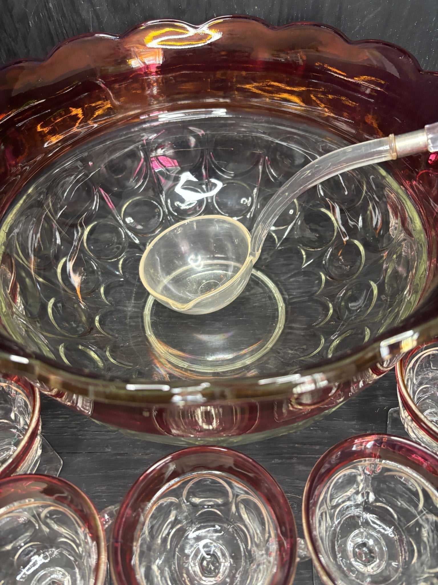Indiana Ruby Red Glass Punch Bowl Set