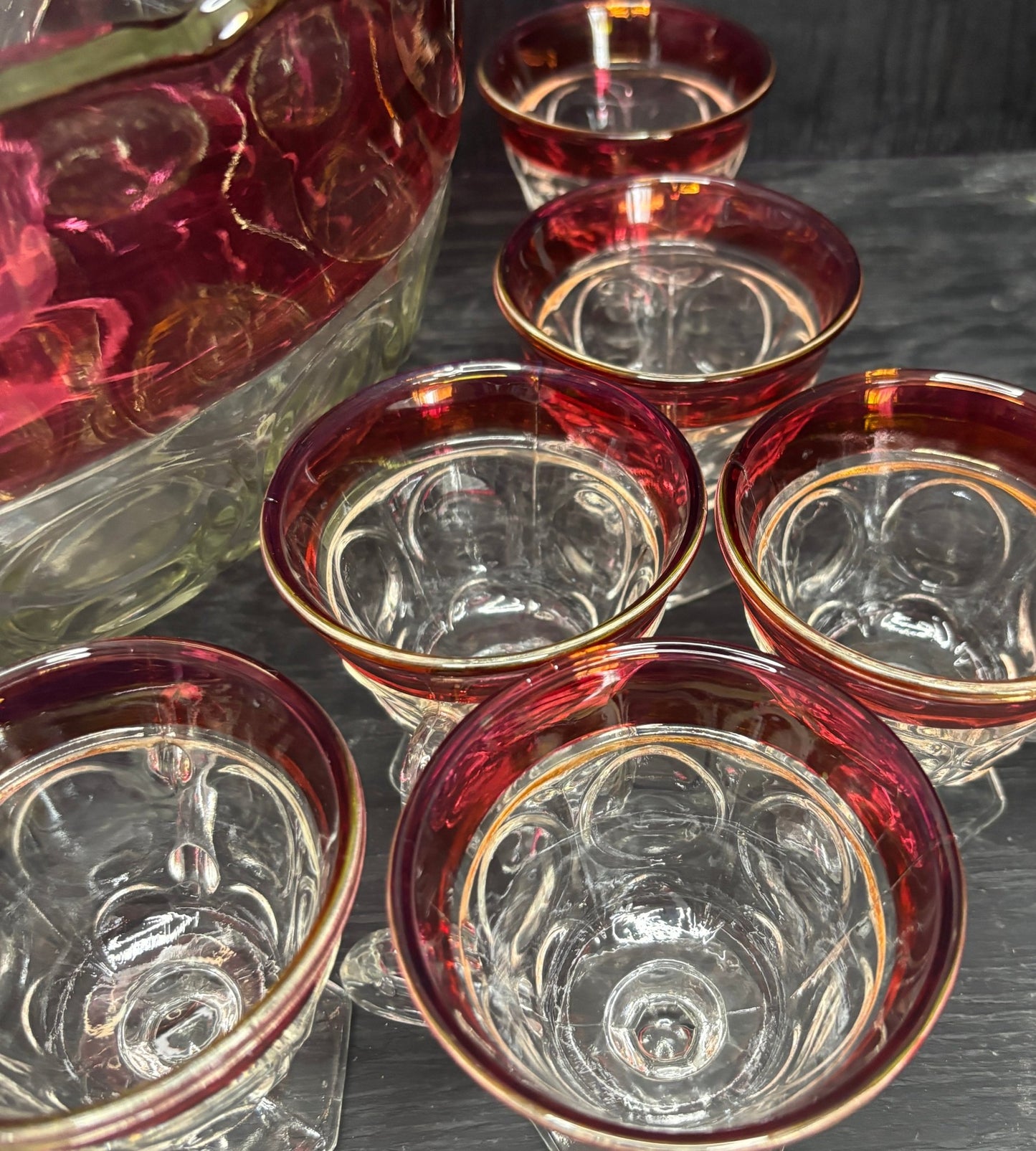 Indiana Glass Ruby Red Glass Punch Bowl Set