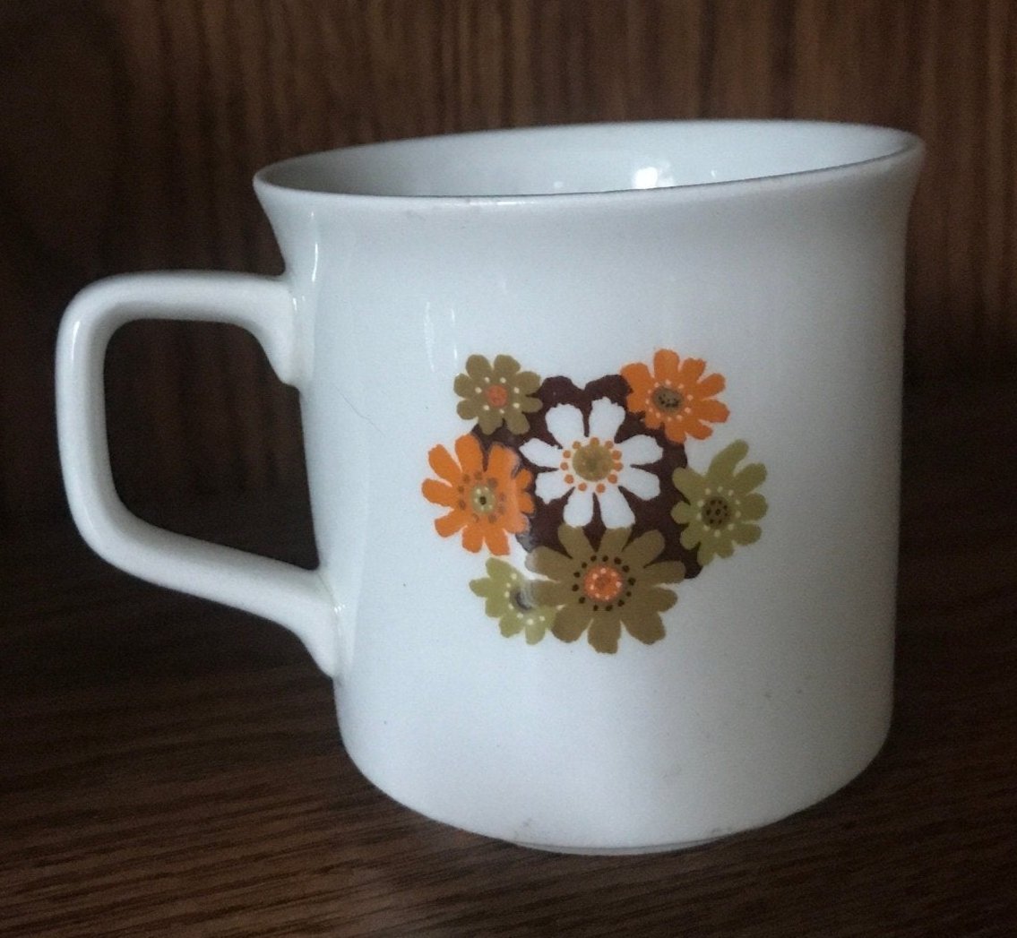 Johnson Brothers Fiesta Floral Tea Cups with orange and green flower design