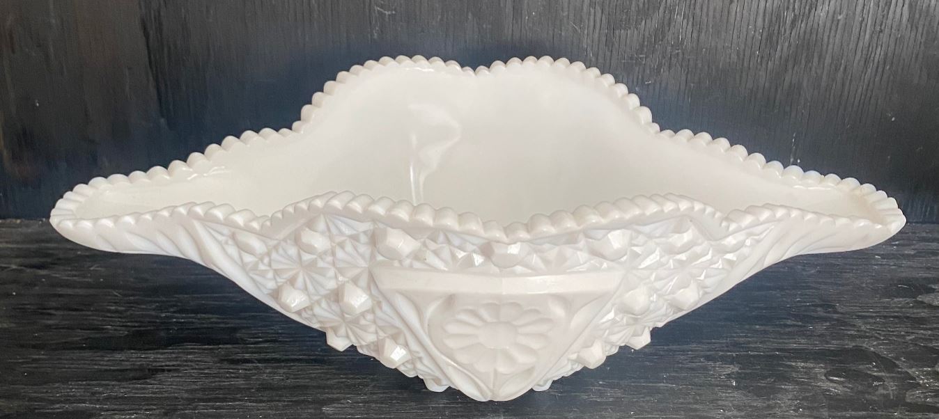 Kemple Milk Glass Sawtooth Edge Bowl