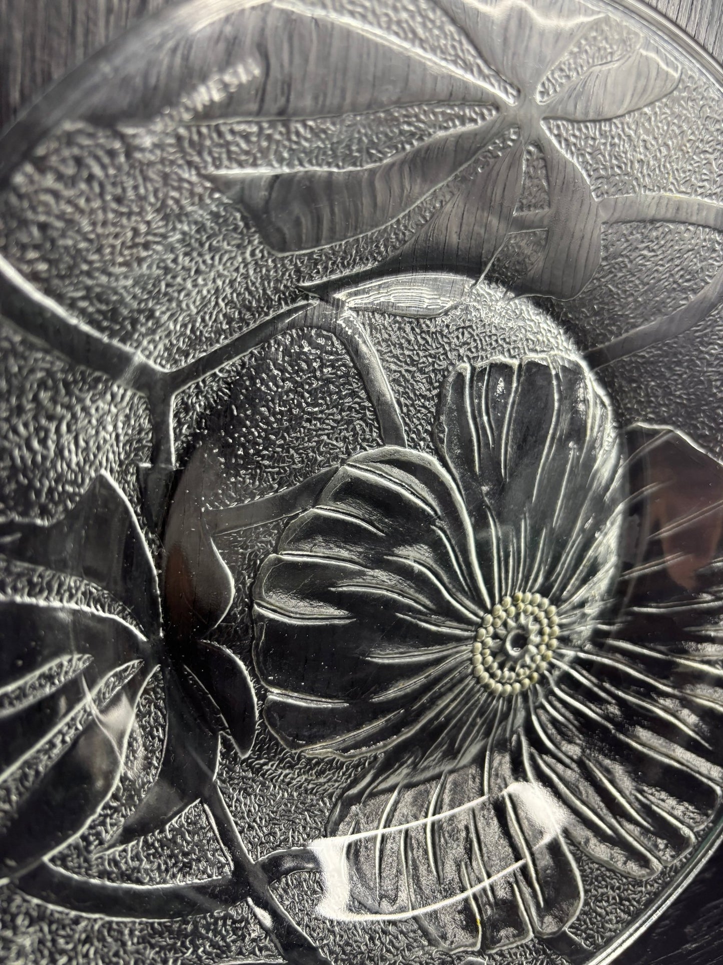 KIG Clear Pressed Glass Floral Shallow Bowl