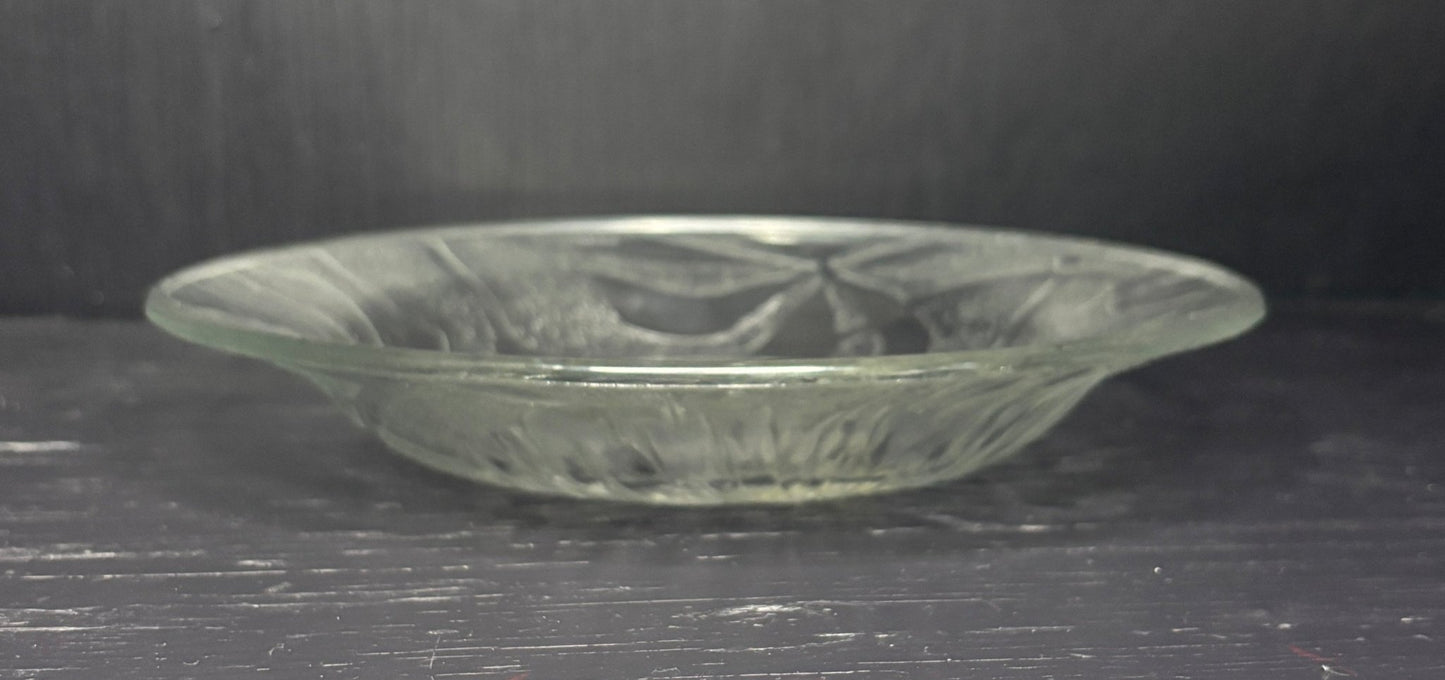 KIG Clear Pressed Glass Floral Shallow Salad Bowl