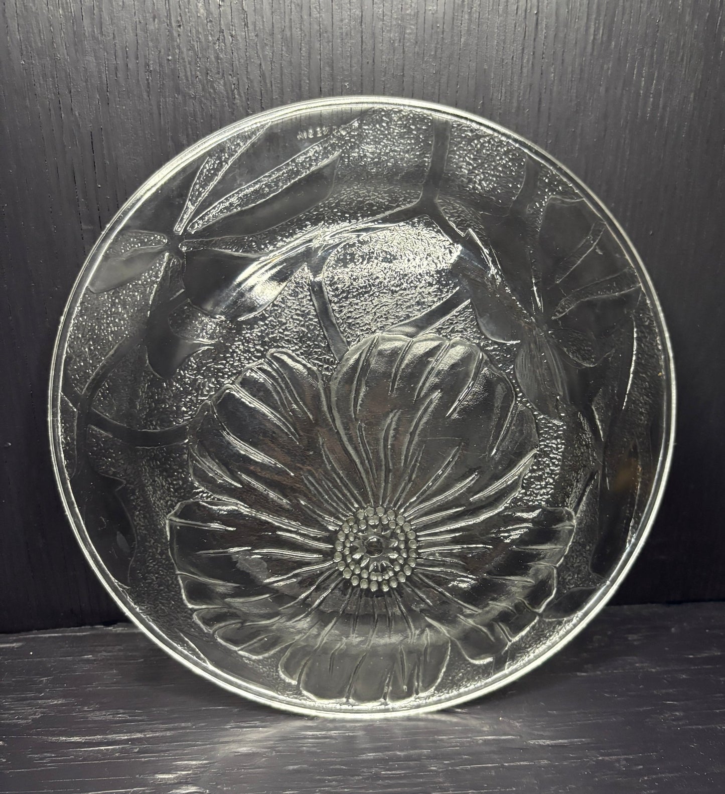 KIG Clear Pressed Glass Floral Shallow Salad or Pasta Bowl