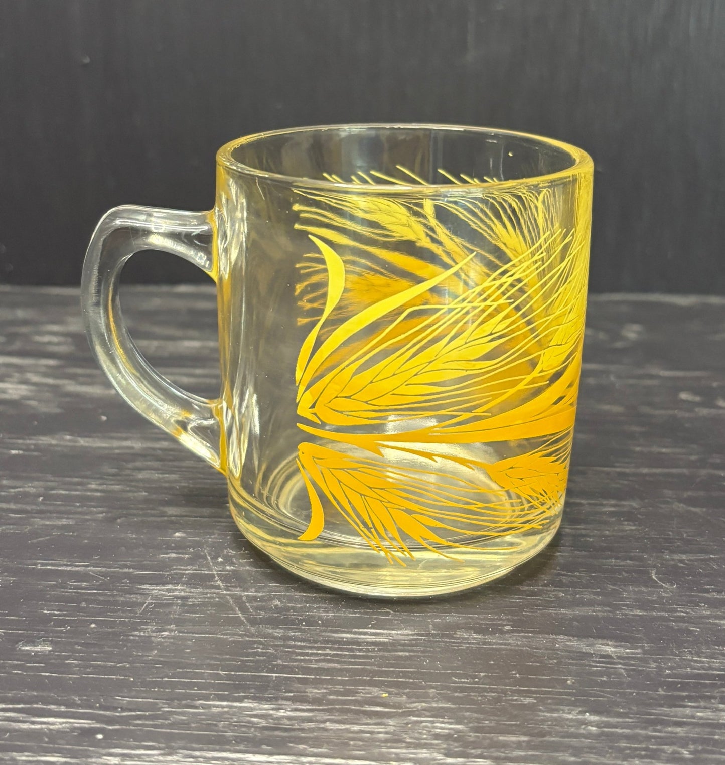 Clear glass mug with yellow wheat design