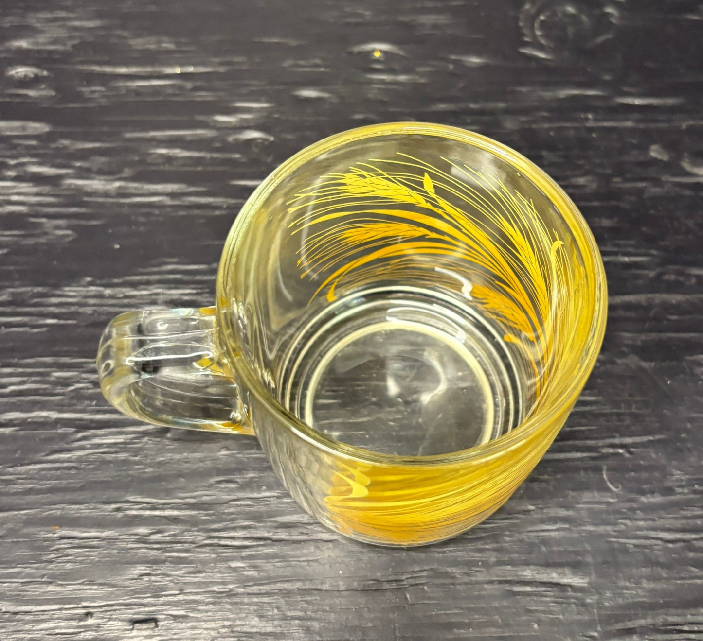 Clear glass mug with yellow wheat design
