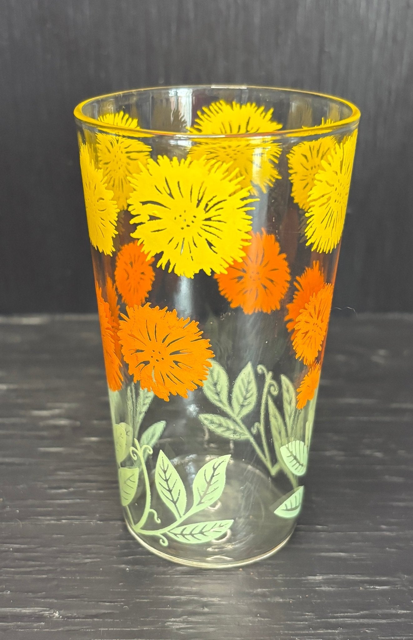 Libbey Orange and Yellow Floral Tumbler Drink Glass