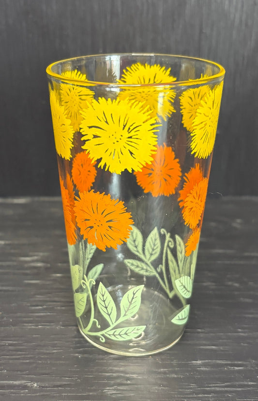 Libbey Orange and Yellow Floral Tumbler Drink Glass