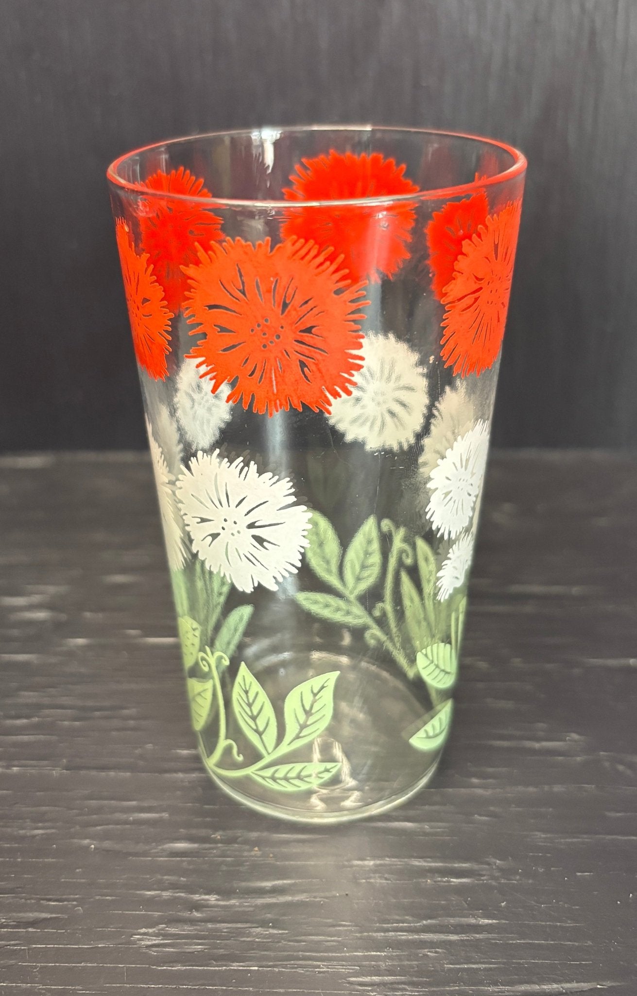 Libbey Red and White Floral Tumbler Drink Glass