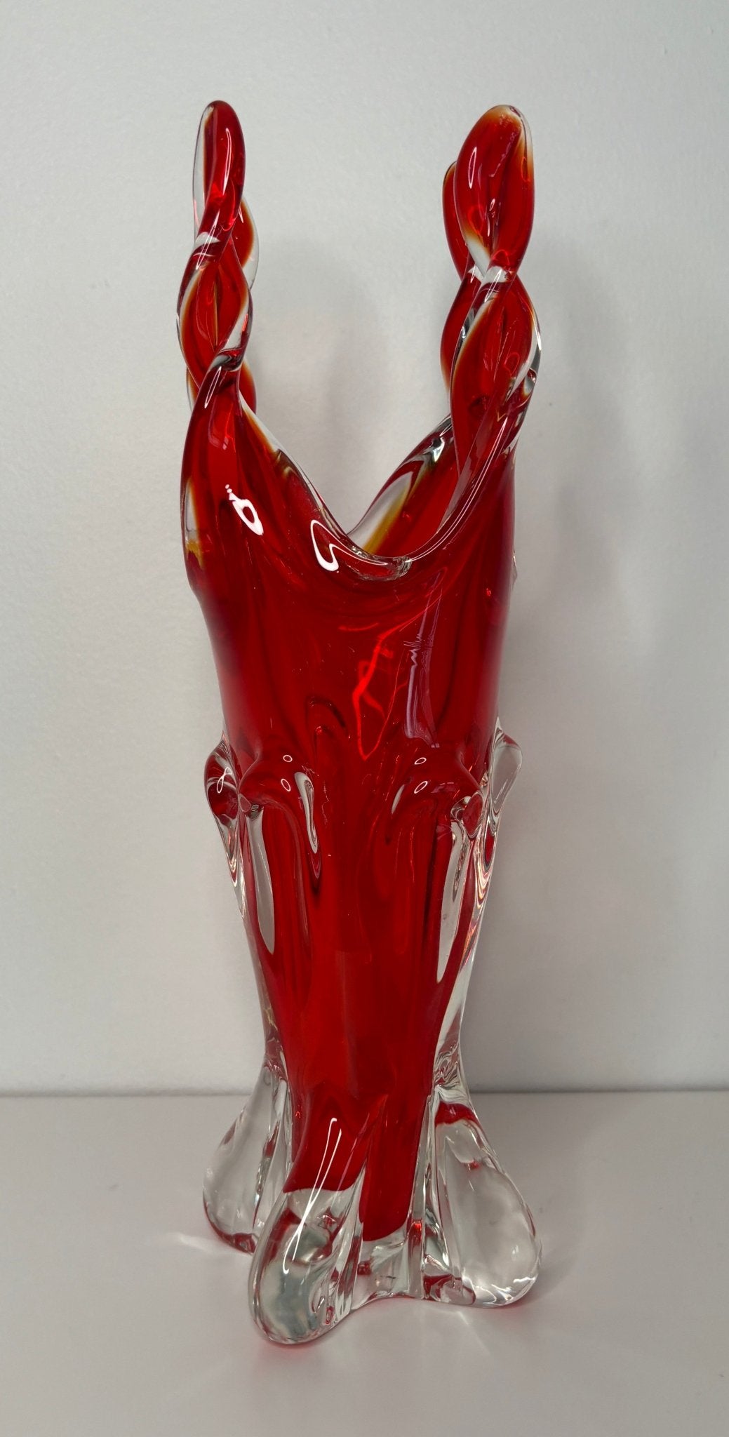Lorraine Edag Chalet Style Red Four Point Twist Glass Vase