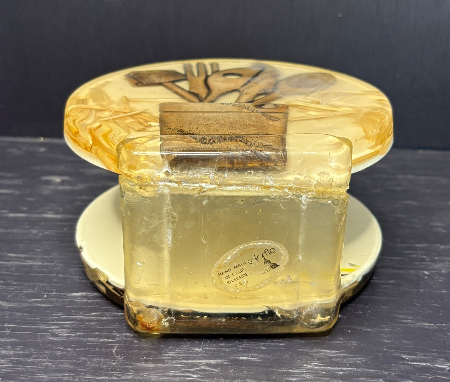 Lucite Wood Kitchen Utensil Napkin Holder