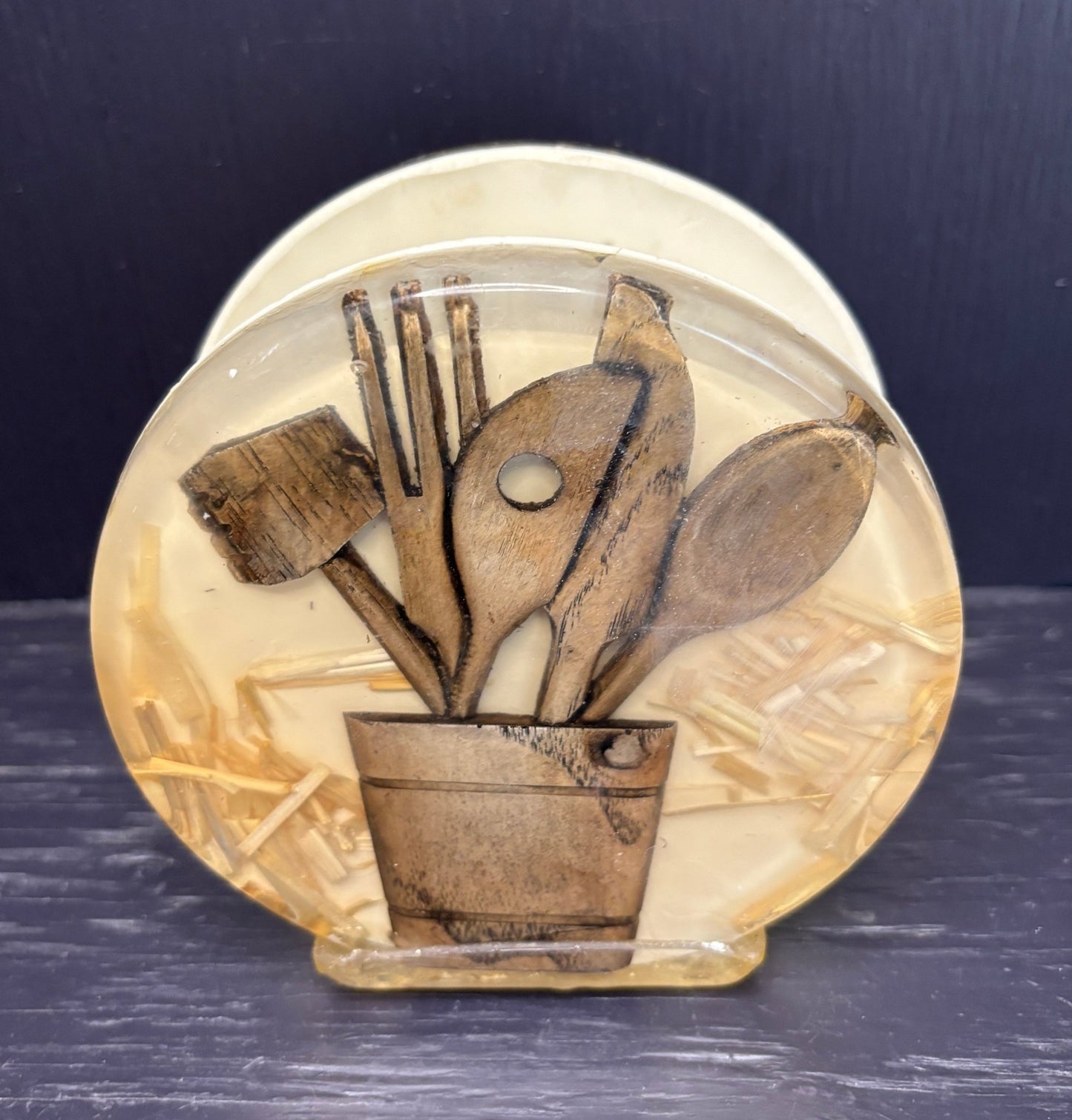 Lucite Wood Kitchen Utensil Theme Napkin Holder