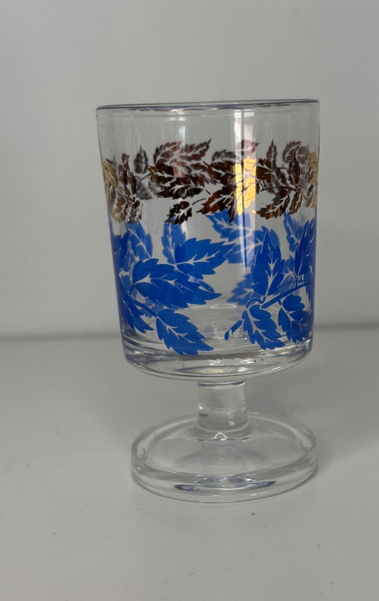 Luminarc France Vintage Blue and Gold Decanter and Shot Glasses
