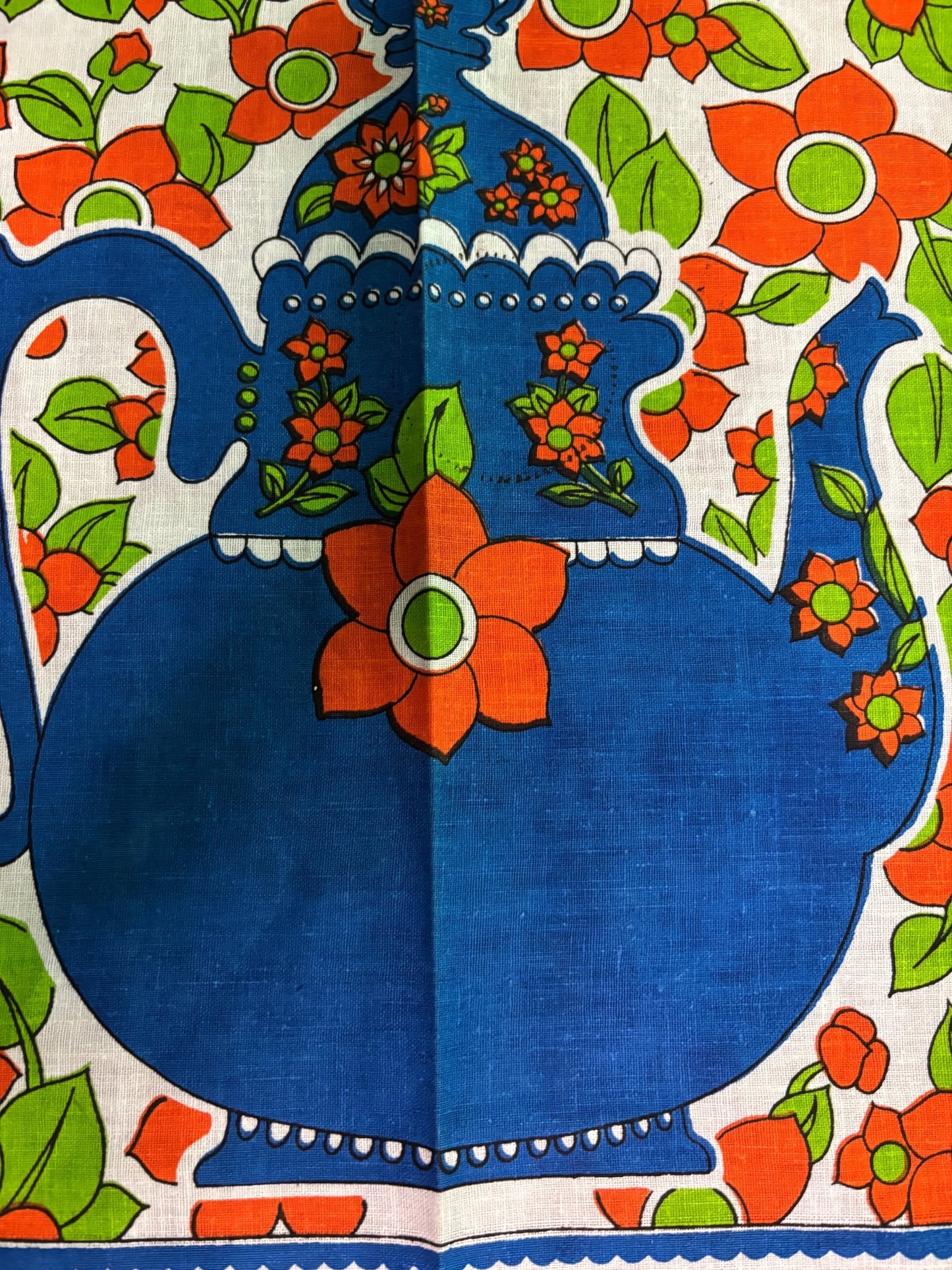 Decorative fabric with blue elephant and floral patterns