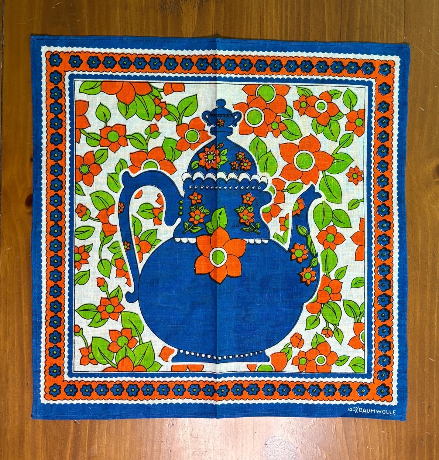 Made in Germany Blue Teapot Theme Retro Kitchen Tea Towel