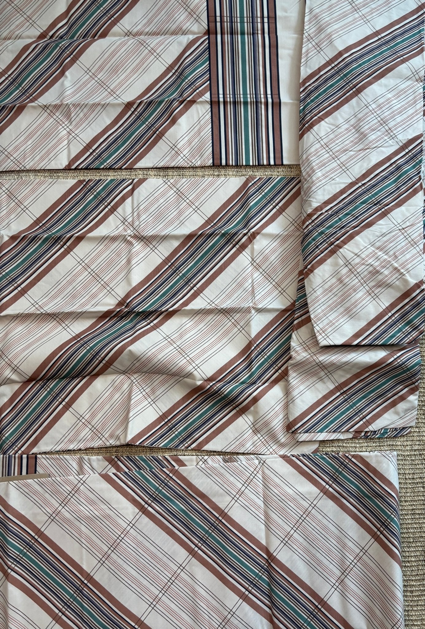 Made in USA Sears Roebuck Striped Percale Double Bed Sheet Set