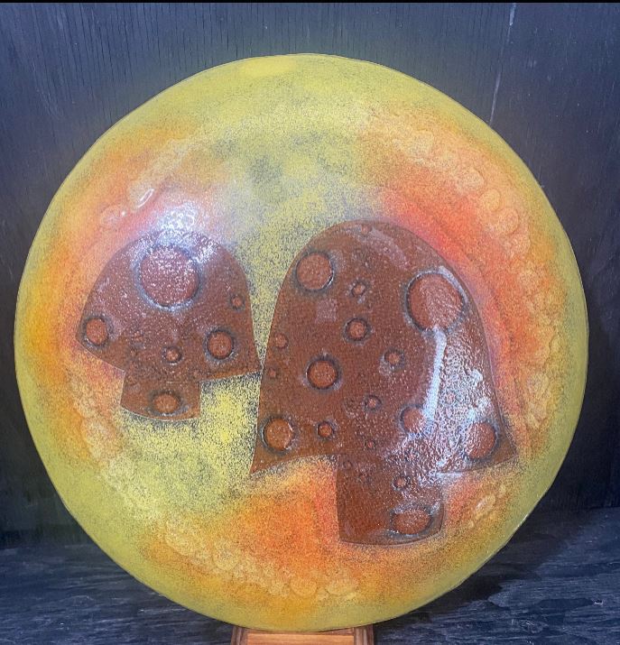 Marion Emery Mushroom Fused Glass Serving Plate