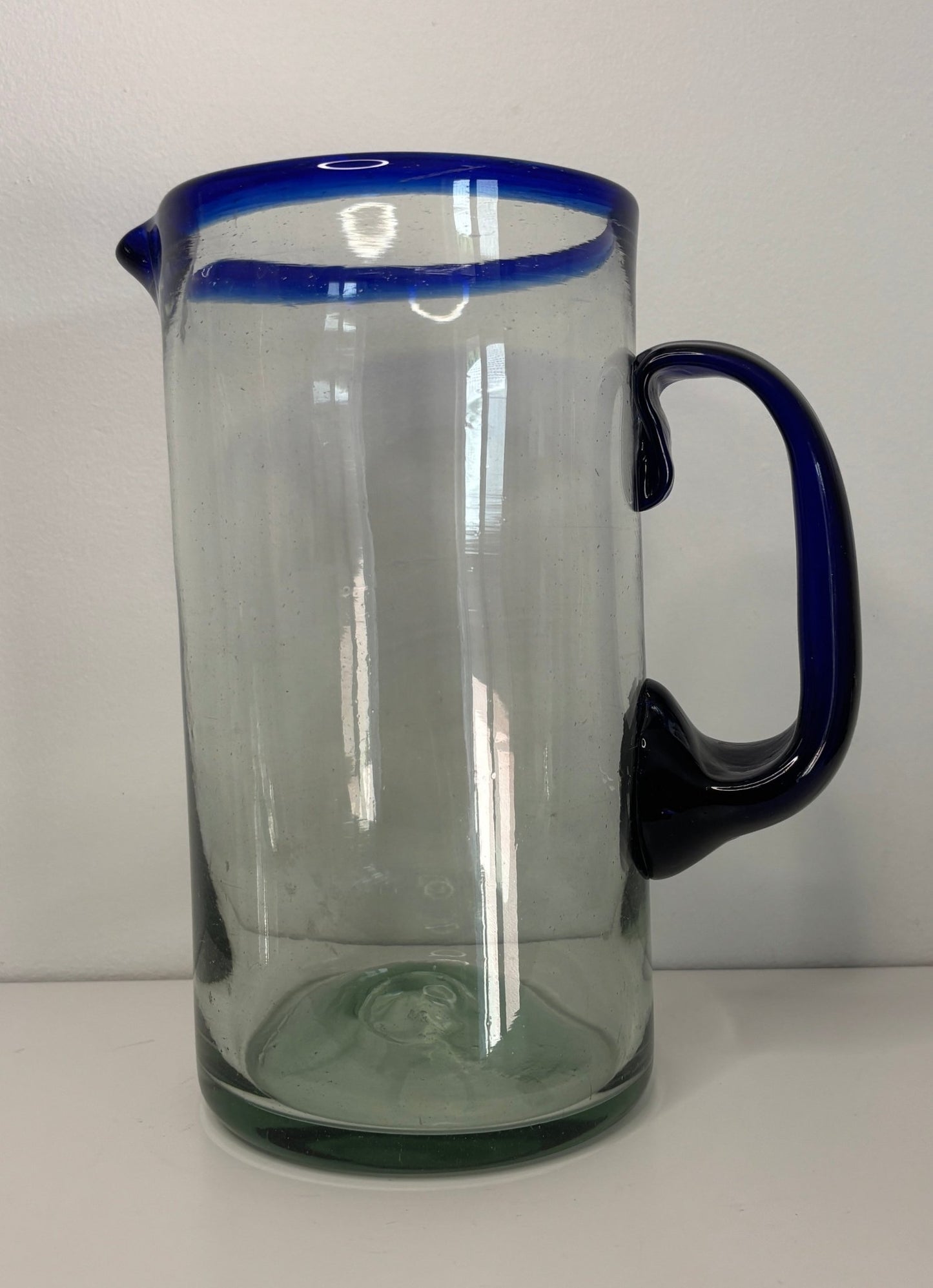 Mexican Clear and Blue Glass Margarita Pitcher