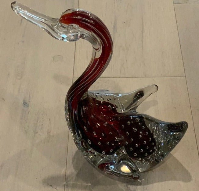 Mid Century Hand Blown Murano Glass Swan Sculpture