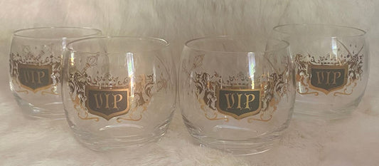 Mid Century Modern Black Gold Roly Poly VIP Cocktail Glasses Set