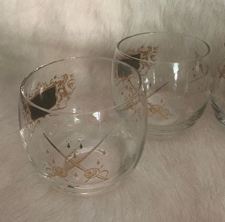 Mid Century Modern Black Gold Roly Poly VIP Cocktail Glasses