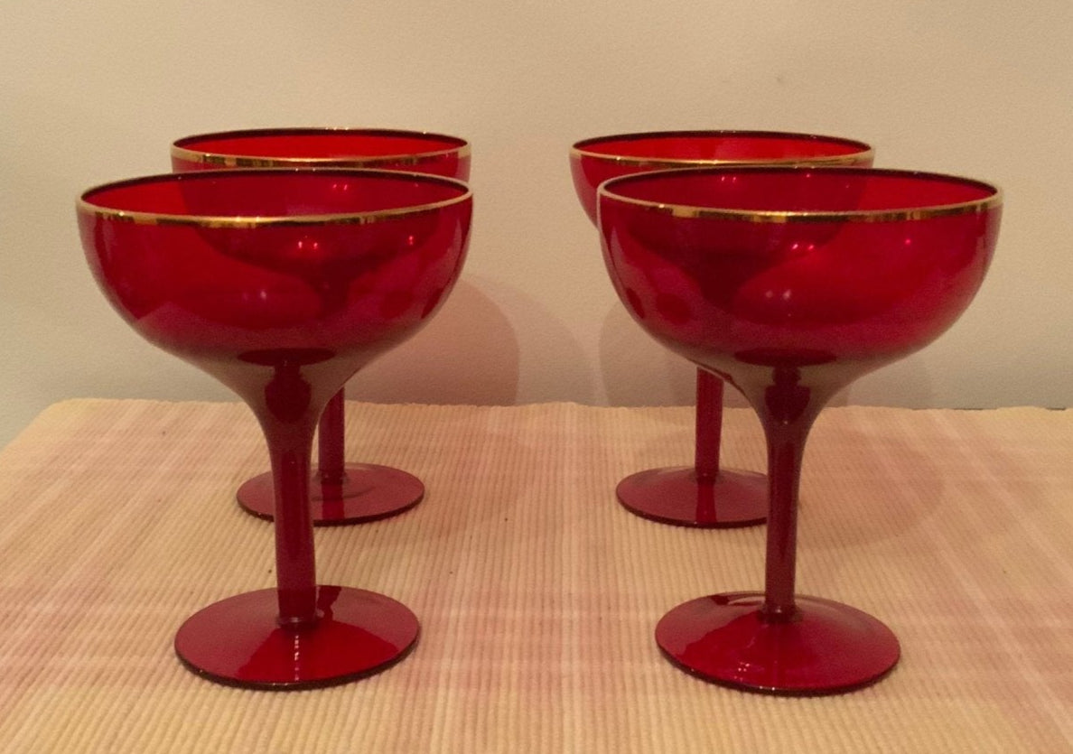 Mid Century Red Champagne Glasses Coupes