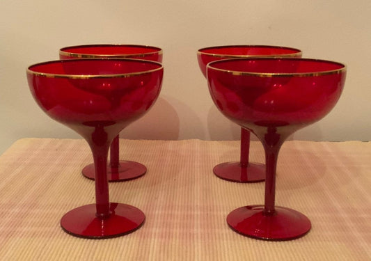 Mid Century Red Champagne Glasses Coupes