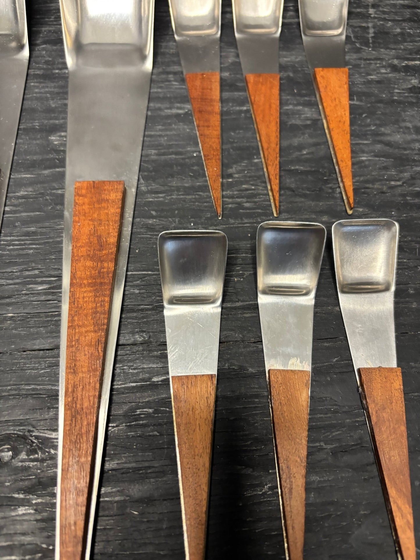 Mid Century Vintage Teak Metal Salad Serving Set