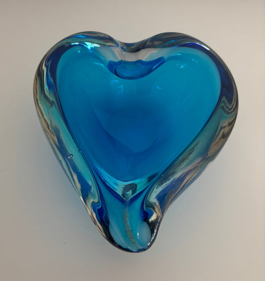 Murano Blue Heart Shaped Art Glass Ashtray