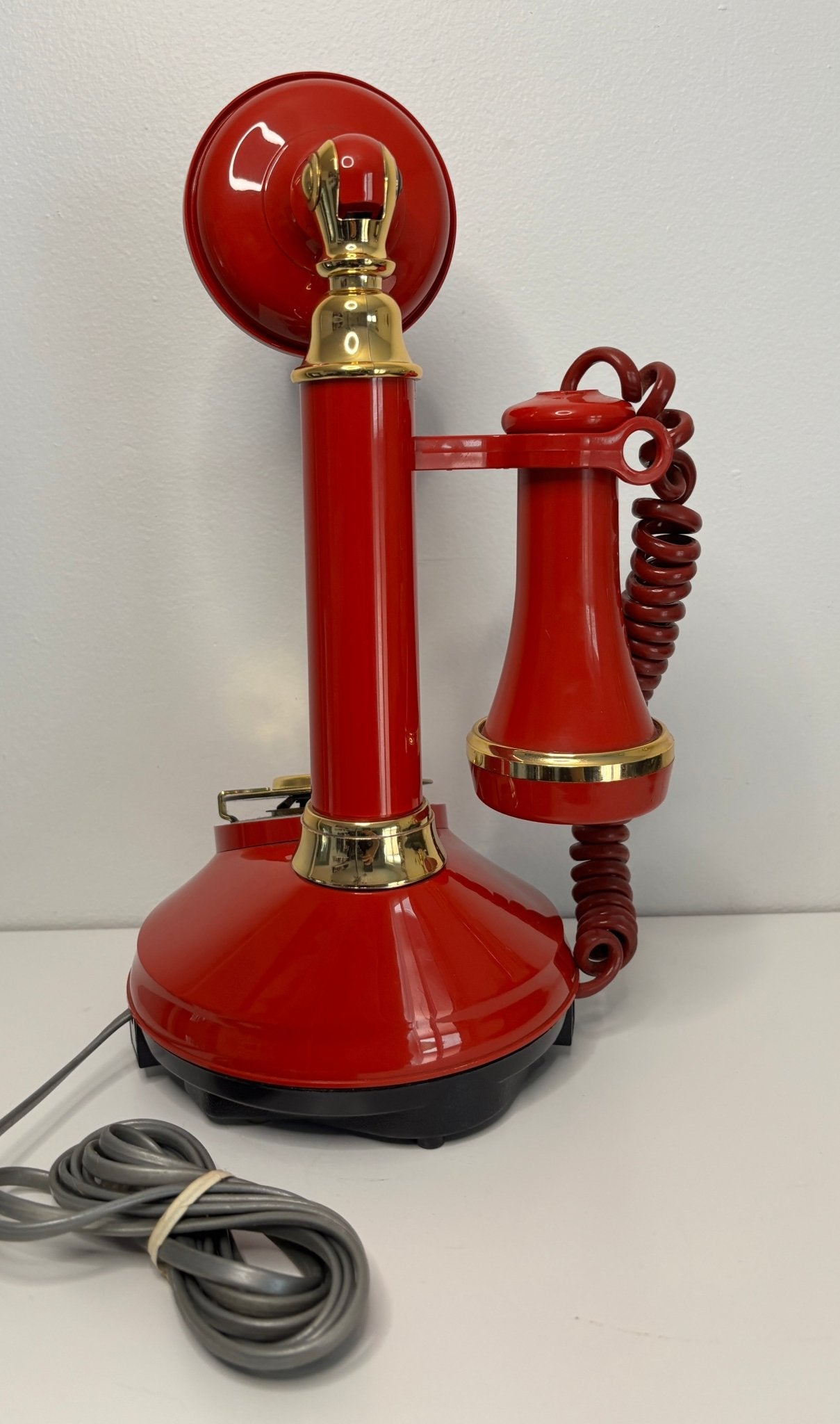 Red Candlestick Telephone with brass acents