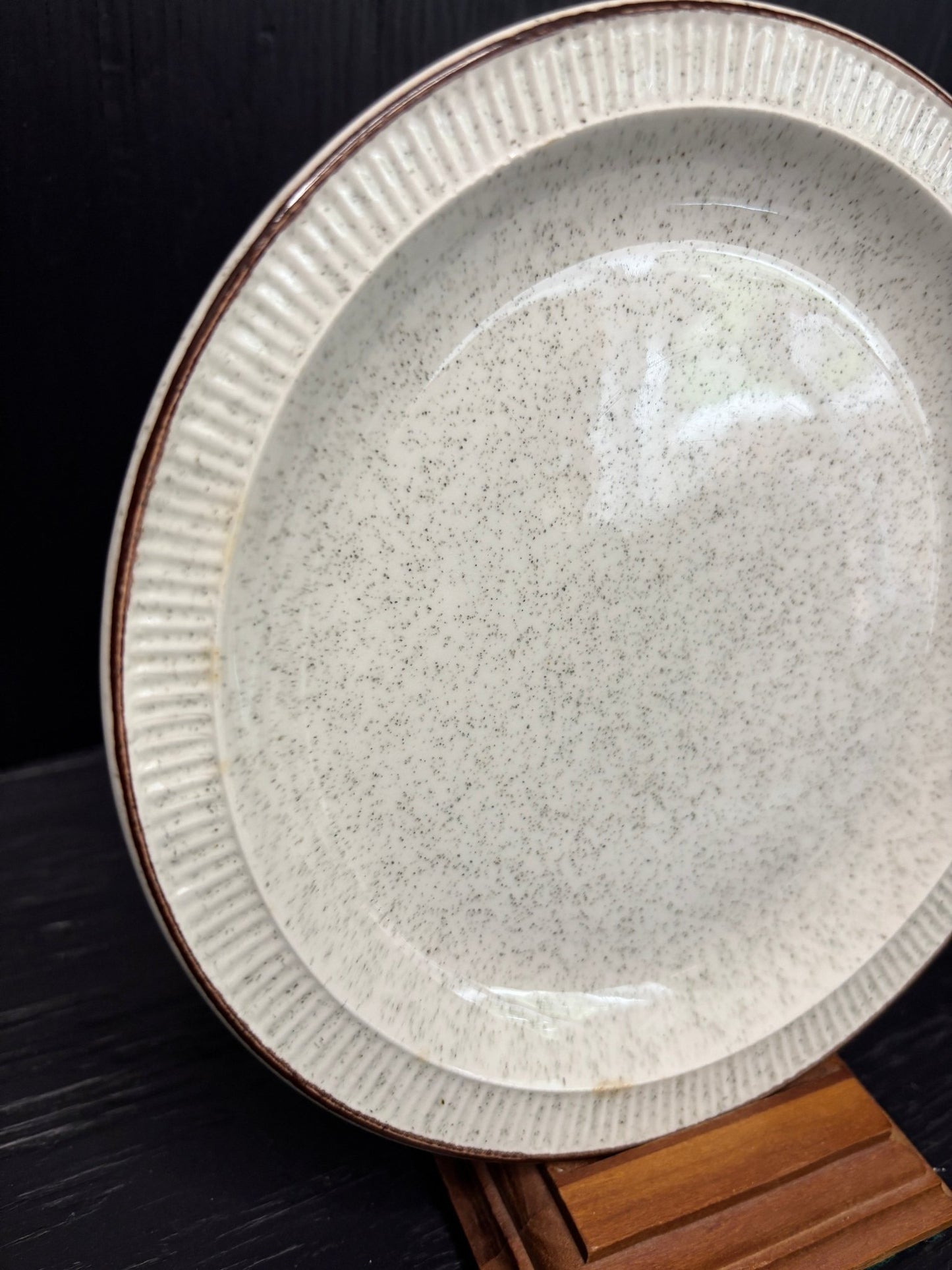 Poole Pottery Parkstone Tea Bread Plates beige speckled color with brown trim