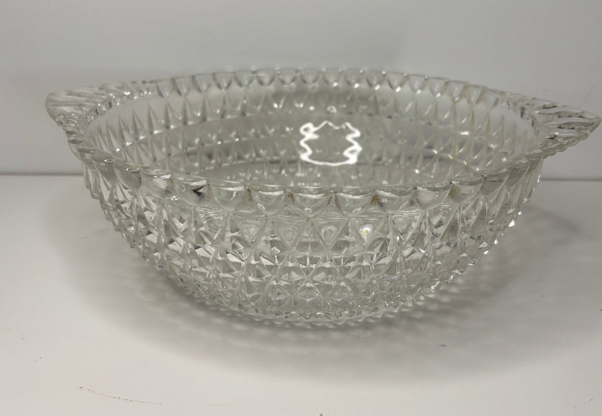 Pressed Glass Diamond and Bead Pattern Serving Bowl