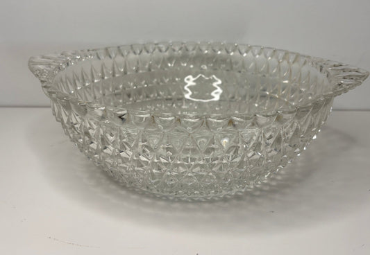 Pressed Glass Diamond and Bead Pattern Serving Bowl