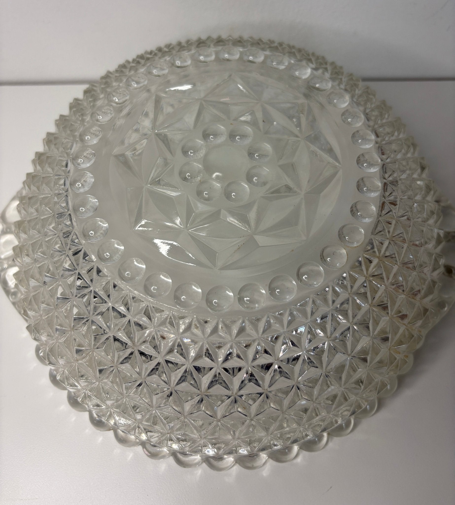 Pressed Glass Diamond and Bead Pattern Serving Bowl