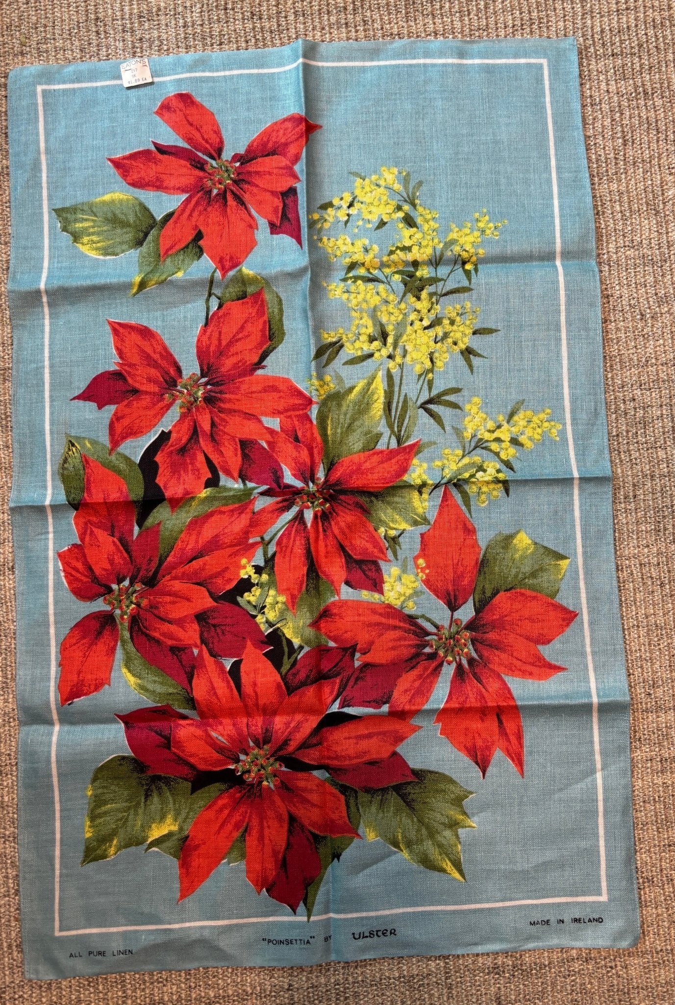 Pure Linen Poinsettia Kitchen Tea Towel