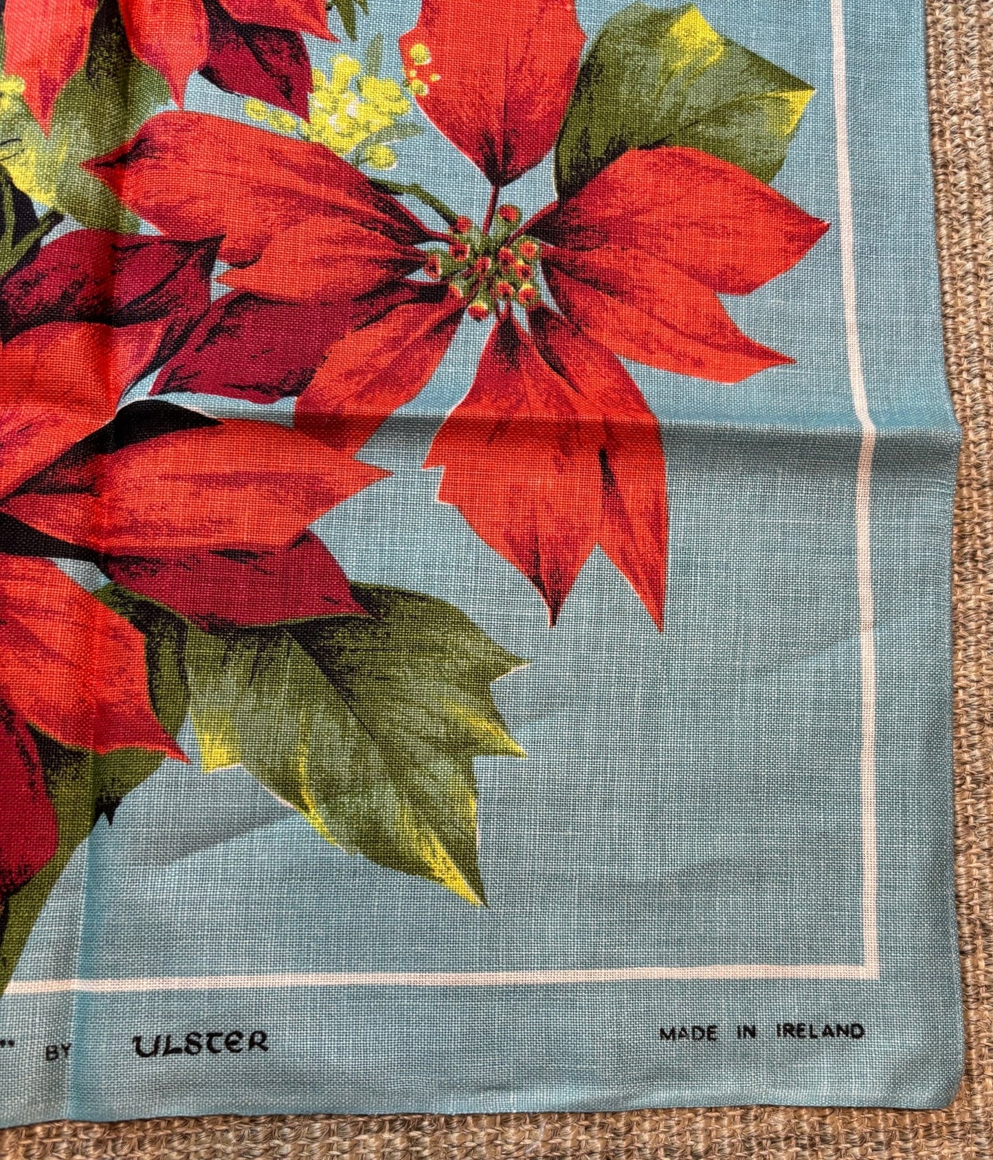 Pure Linen Poinsettia Kitchen Tea Towel