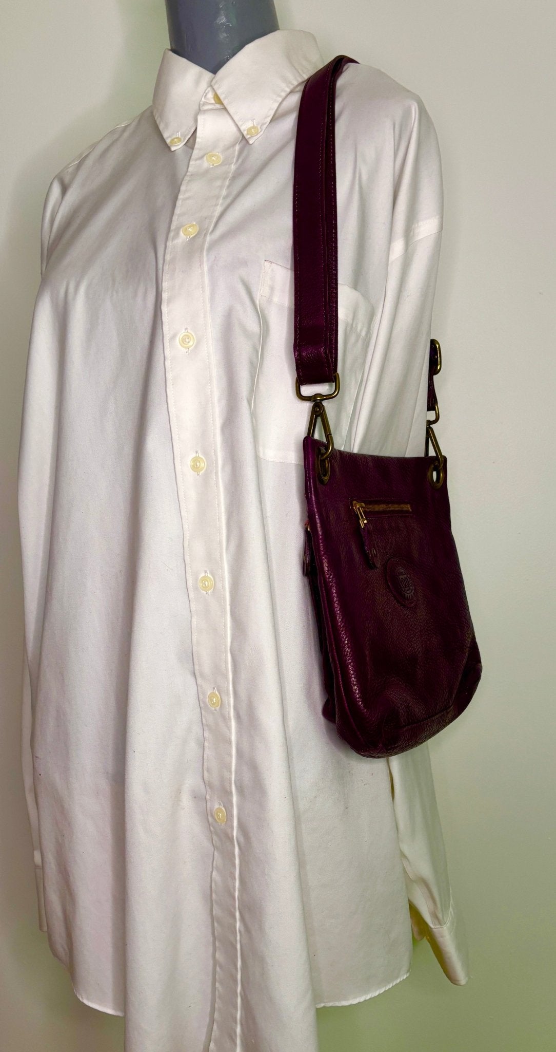 Purple Aubergine Roots Saddle Leather Crossbody Purse