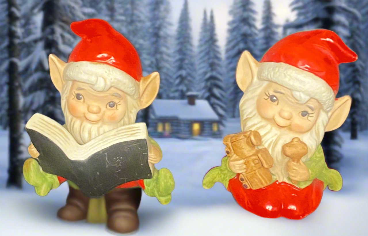 Rare Vintage Homco Elf Christmas Figurines