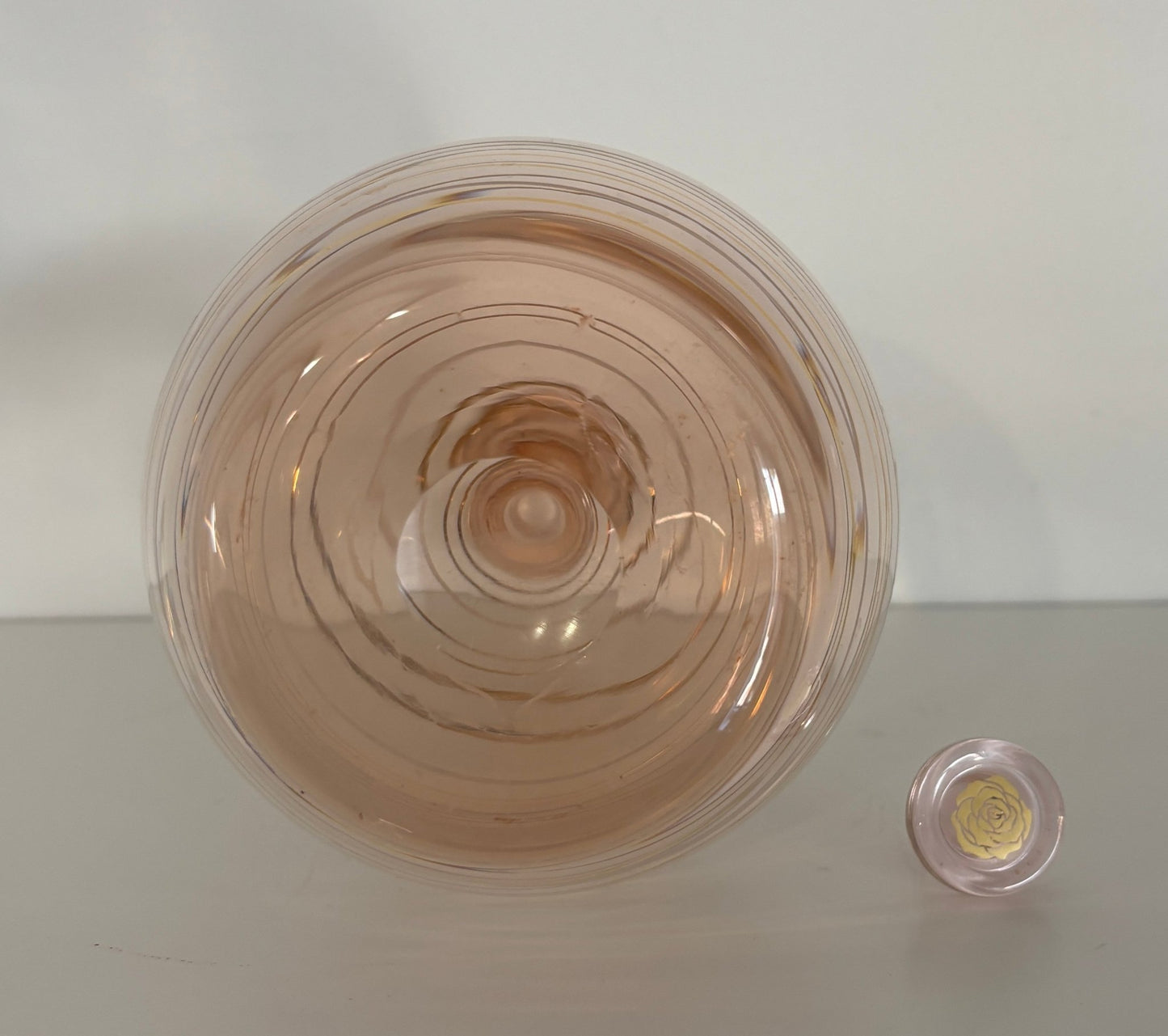 Retro Pink Blown Glass Striped Gold Leaf Decanter