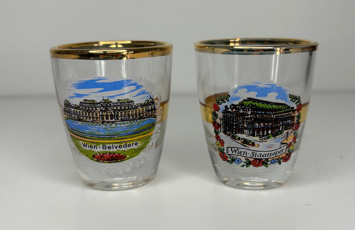 Retro Vienna Austria Motif Shot Glasses and Carrier
