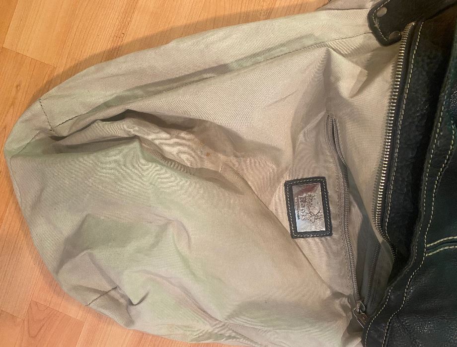 Roots Black Leather Crossbody Bucket Style Purse