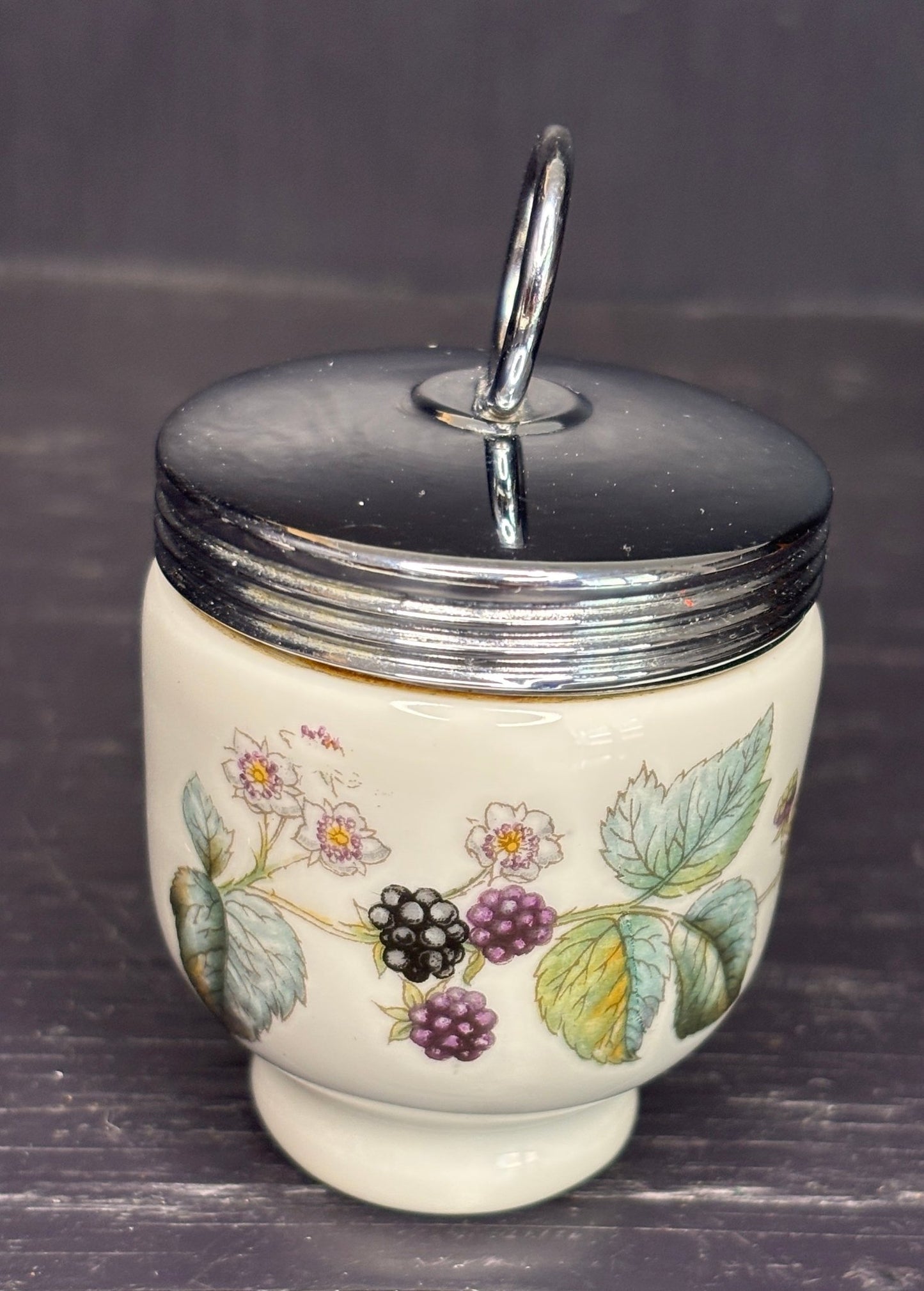 Royal Worcester England Porcelain Egg Coddler with blackberry design