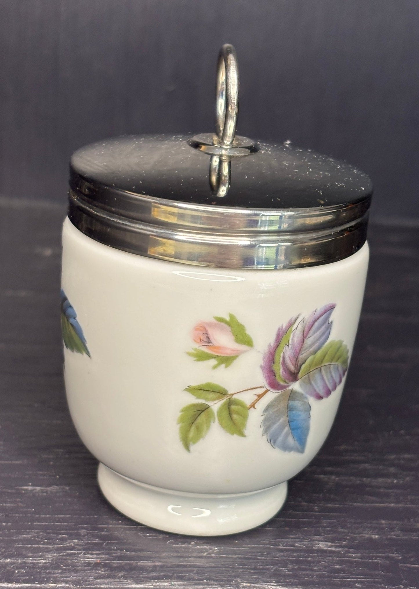 Royal Worcester June Garland Large Egg Coddler with purple flower design